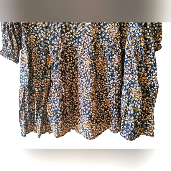 Gap Tiered Flowy Fall Blue, Green & Yellow Floral Vneck Midi Longsleeve Dress - Picture 3 of 16